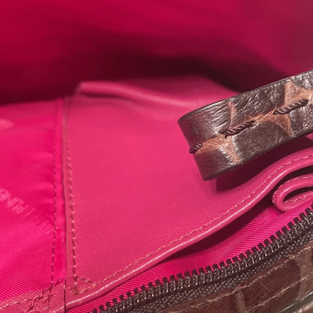Donald Pliner Purse Bag Brown Suede w/studded leather trim Pink interior - Picture 8 of 14